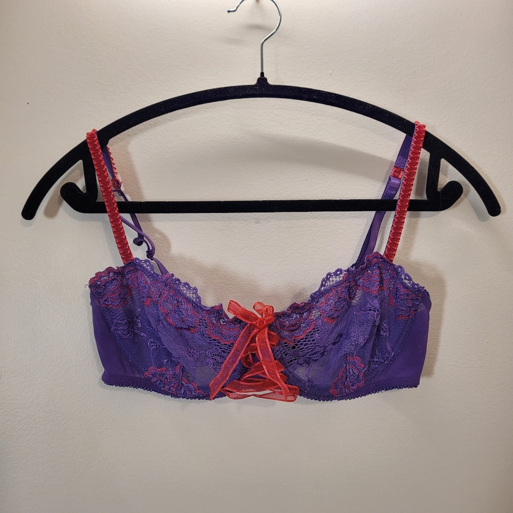 La Fee Verte Pink And Purple Lace Up Bra - 36b